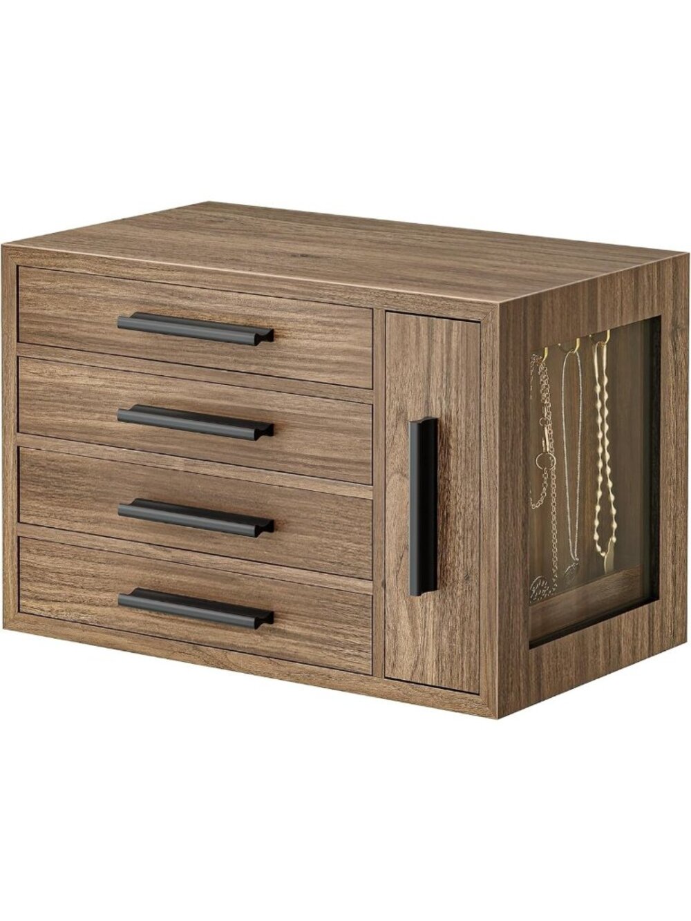 Elegant Wooden Jewelry Box with Transparent Window - Stylish Organizer for Women